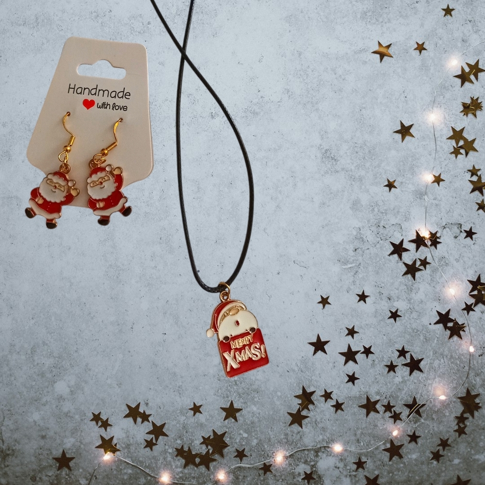Charming Santa Earrings and Necklace Set
